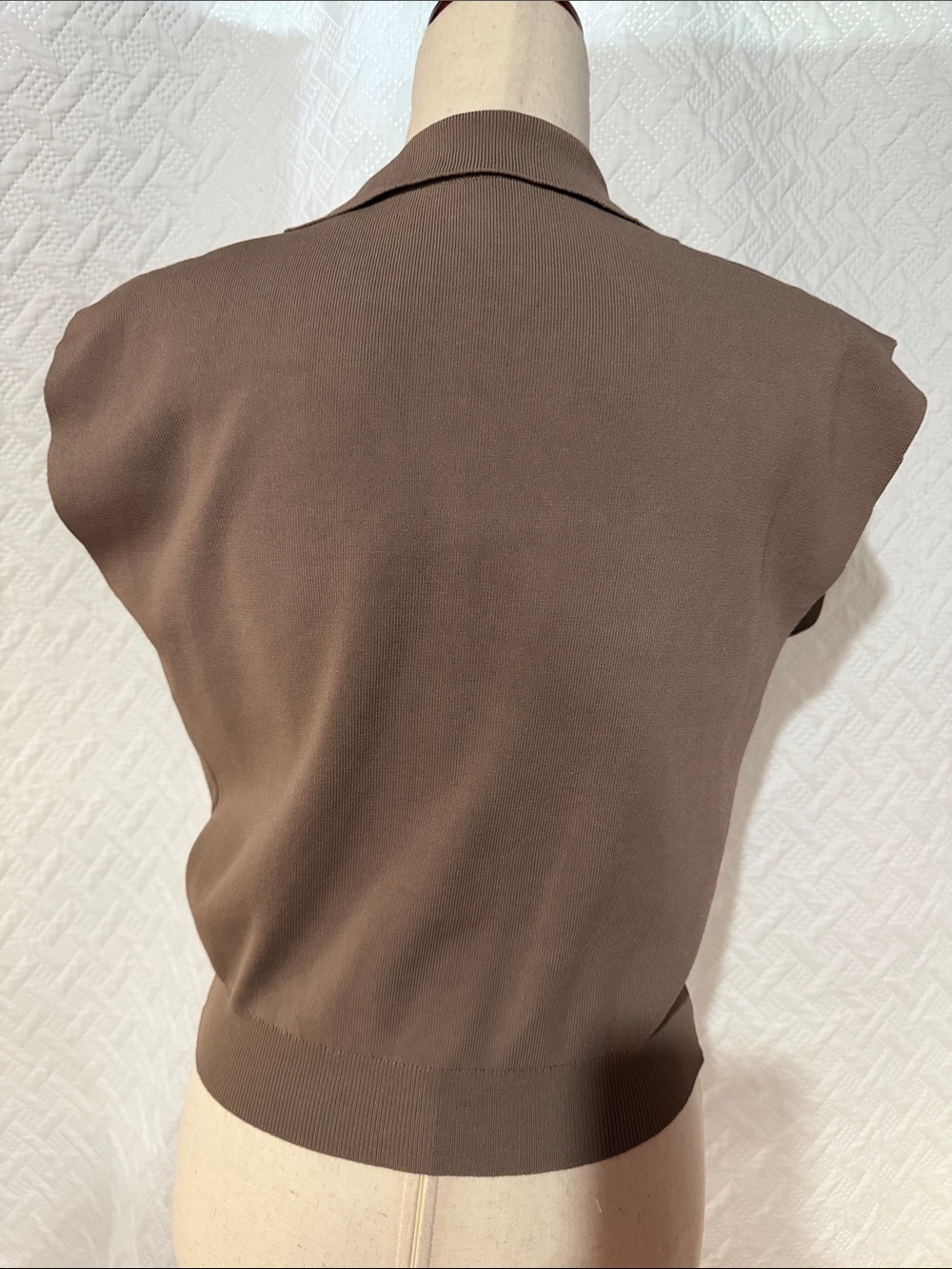 Sleeveless Collared Knit Tank Top in Brown - Picture 2 of 4
